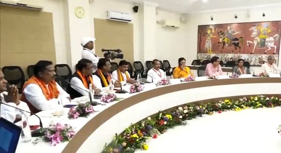 After taking the oath of office, Odisha CM Mohan Charan Majhi received a warm welcome from Chief Secretary PK Jena and senior officials at Lok Seva Bhavan in Bhubaneswar. Alongside his Deputy CMs and cabinet ministers, he commenced his tenure by chairing his first cabinet meeting at the same venue. After taking the oath of office, Odisha CM Mohan Charan Majhi received a warm welcome from Chief Secretary PK Jena and senior officials at Lok Seva Bhavan in Bhubaneswar. Alongside his Deputy CMs and cabinet ministers, he commenced his tenure by chairing his first cabinet meeting at the same venue.